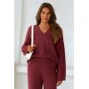 imagePRETTYGARDEN Womens 2 Piece Pullover Sweater Set Oversized V Neck Top Wide Leg Pants Fall Winter Fuzzy Lounge OutfitWine Red