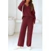 imagePRETTYGARDEN Womens 2 Piece Pullover Sweater Set Oversized V Neck Top Wide Leg Pants Fall Winter Fuzzy Lounge OutfitWine Red
