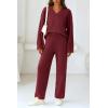 imagePRETTYGARDEN Womens 2 Piece Pullover Sweater Set Oversized V Neck Top Wide Leg Pants Fall Winter Fuzzy Lounge OutfitWine Red
