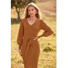 imagePRETTYGARDEN Womens Fall Knit Pullover Sweater Dress Elegant Long Lantern Sleeve V Neck Winter Maxi Bodycon DressesCamel