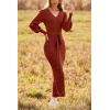 imagePRETTYGARDEN Womens Fall Knit Pullover Sweater Dress Elegant Long Lantern Sleeve V Neck Winter Maxi Bodycon DressesCaramel