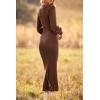 imagePRETTYGARDEN Womens Fall Knit Pullover Sweater Dress Elegant Long Lantern Sleeve V Neck Winter Maxi Bodycon DressesCoffee