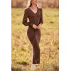 imagePRETTYGARDEN Womens Fall Knit Pullover Sweater Dress Elegant Long Lantern Sleeve V Neck Winter Maxi Bodycon DressesCoffee
