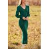 imagePRETTYGARDEN Womens Fall Knit Pullover Sweater Dress Elegant Long Lantern Sleeve V Neck Winter Maxi Bodycon DressesDark Green