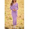imagePRETTYGARDEN Womens Fall Knit Pullover Sweater Dress Elegant Long Lantern Sleeve V Neck Winter Maxi Bodycon DressesLight Purple
