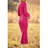 imagePRETTYGARDEN Womens Fall Knit Pullover Sweater Dress Elegant Long Lantern Sleeve V Neck Winter Maxi Bodycon DressesRose Red
