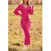 imagePRETTYGARDEN Womens Fall Knit Pullover Sweater Dress Elegant Long Lantern Sleeve V Neck Winter Maxi Bodycon DressesRose Red