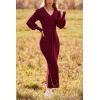 imagePRETTYGARDEN Womens Fall Knit Pullover Sweater Dress Elegant Long Lantern Sleeve V Neck Winter Maxi Bodycon DressesWine Red