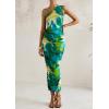 imagePRETTYGARDEN Womens One Shoulder Bodycon Dress Summer 2025 Printed Ruched Mesh Dress Party Cocktail Fitted Long DressGreen Floral