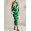 imagePRETTYGARDEN Womens One Shoulder Bodycon Dress Summer 2025 Printed Ruched Mesh Dress Party Cocktail Fitted Long DressGreen Floral