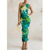 imagePRETTYGARDEN Womens One Shoulder Bodycon Dress Summer 2025 Printed Ruched Mesh Dress Party Cocktail Fitted Long DressGreen Floral
