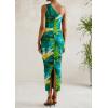 imagePRETTYGARDEN Womens One Shoulder Bodycon Dress Summer 2025 Printed Ruched Mesh Dress Party Cocktail Fitted Long DressGreen Floral