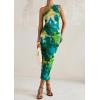 imagePRETTYGARDEN Womens One Shoulder Bodycon Dress Summer 2025 Printed Ruched Mesh Dress Party Cocktail Fitted Long DressGreen Floral