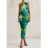 imagePRETTYGARDEN Womens One Shoulder Bodycon Dress Summer 2025 Printed Ruched Mesh Dress Party Cocktail Fitted Long DressGreen Floral