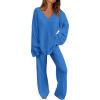 imagePRETTYGARDEN Womens 2 Piece Pullover Sweater Set Oversized V Neck Top Wide Leg Pants Fall Winter Fuzzy Lounge OutfitBrilliant Blue