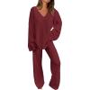 imagePRETTYGARDEN Womens 2 Piece Pullover Sweater Set Oversized V Neck Top Wide Leg Pants Fall Winter Fuzzy Lounge OutfitWine Red