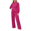imagePRETTYGARDEN Womens 2 Piece Outfits 2025 Winter Long Sleeve Pullover Tops And Long Pants Lounge Sets TracksuitRose Red