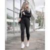 imagePRETTYGARDEN Womens Spring Fall 2 Piece Lounge Outfit Long Sleeve Crewneck Pullover Tops High Waisted Pants Set TracksuitBlack