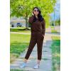 imagePRETTYGARDEN Womens Spring Fall 2 Piece Lounge Outfit Long Sleeve Crewneck Pullover Tops High Waisted Pants Set TracksuitBrown