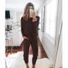 imagePRETTYGARDEN Womens Spring Fall 2 Piece Lounge Outfit Long Sleeve Crewneck Pullover Tops High Waisted Pants Set TracksuitBrown