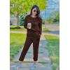 imagePRETTYGARDEN Womens Spring Fall 2 Piece Lounge Outfit Long Sleeve Crewneck Pullover Tops High Waisted Pants Set TracksuitBrown