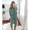 imagePRETTYGARDEN Womens Spring Fall 2 Piece Lounge Outfit Long Sleeve Crewneck Pullover Tops High Waisted Pants Set TracksuitLight Green