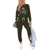 imagePRETTYGARDEN Womens Spring Fall 2 Piece Lounge Outfit Long Sleeve Crewneck Pullover Tops High Waisted Pants Set TracksuitPatternedarmy Green