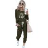 imagePRETTYGARDEN Womens Spring Fall 2 Piece Lounge Outfit Long Sleeve Crewneck Pullover Tops High Waisted Pants Set TracksuitPatternedarmy Green
