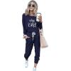 imagePRETTYGARDEN Womens Spring Fall 2 Piece Lounge Outfit Long Sleeve Crewneck Pullover Tops High Waisted Pants Set TracksuitPatternednavy