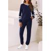 imagePRETTYGARDEN Womens Spring Fall 2 Piece Lounge Outfit Long Sleeve Crewneck Pullover Tops High Waisted Pants Set TracksuitStriped Navy