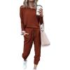 imagePRETTYGARDEN Womens Spring Fall 2 Piece Lounge Outfit Long Sleeve Crewneck Pullover Tops High Waisted Pants Set TracksuitBrick Red