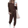 imagePRETTYGARDEN Womens Spring Fall 2 Piece Lounge Outfit Long Sleeve Crewneck Pullover Tops High Waisted Pants Set TracksuitBrown