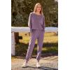 imagePRETTYGARDEN Womens Spring Fall Fashion Outfits 2 Piece Sweatsuit Long Sleeve Pullover Long Pants Ribbed Matching Lounge SetDeep Purple