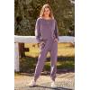 imagePRETTYGARDEN Womens Spring Fall Fashion Outfits 2 Piece Sweatsuit Long Sleeve Pullover Long Pants Ribbed Matching Lounge SetDeep Purple
