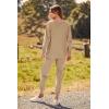imagePRETTYGARDEN Womens Spring Fall Fashion Outfits 2 Piece Sweatsuit Long Sleeve Pullover Long Pants Ribbed Matching Lounge SetKhaki