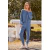 imagePRETTYGARDEN Womens Spring Fall Fashion Outfits 2 Piece Sweatsuit Long Sleeve Pullover Long Pants Ribbed Matching Lounge SetLight Blue