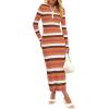 imagePRETTYGARDEN Womens Striped Spring Midi Sweater Dress Fall Long Sleeve Button Up V Neck Knit Bodycon Vacation Party DressesStriped Orange