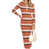 imagePRETTYGARDEN Womens Striped Spring Midi Sweater Dress Fall Long Sleeve Button Up V Neck Knit Bodycon Vacation Party DressesStriped Orange