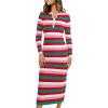 imagePRETTYGARDEN Womens Striped Spring Midi Sweater Dress Fall Long Sleeve Button Up V Neck Knit Bodycon Vacation Party DressesStriped Red