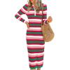 imagePRETTYGARDEN Womens Striped Spring Midi Sweater Dress Fall Long Sleeve Button Up V Neck Knit Bodycon Vacation Party DressesStriped Red