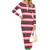 imagePRETTYGARDEN Womens Striped Spring Midi Sweater Dress Fall Long Sleeve Button Up V Neck Knit Bodycon Vacation Party DressesStriped Red