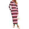 imagePRETTYGARDEN Womens Striped Spring Midi Sweater Dress Fall Long Sleeve Button Up V Neck Knit Bodycon Vacation Party DressesStriped Red