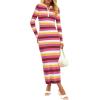 imagePRETTYGARDEN Womens Striped Spring Midi Sweater Dress Fall Long Sleeve Button Up V Neck Knit Bodycon Vacation Party DressesStriped Rose Red