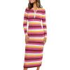 imagePRETTYGARDEN Womens Striped Spring Midi Sweater Dress Fall Long Sleeve Button Up V Neck Knit Bodycon Vacation Party DressesStriped Rose Red