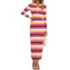 imagePRETTYGARDEN Womens Striped Spring Midi Sweater Dress Fall Long Sleeve Button Up V Neck Knit Bodycon Vacation Party DressesStriped Rose Red