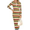 imagePRETTYGARDEN Womens Striped Spring Midi Sweater Dress Fall Long Sleeve Button Up V Neck Knit Bodycon Vacation Party DressesStriped Yellow