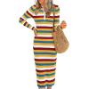 imagePRETTYGARDEN Womens Striped Spring Midi Sweater Dress Fall Long Sleeve Button Up V Neck Knit Bodycon Vacation Party DressesStriped Yellow