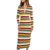 imagePRETTYGARDEN Womens Striped Spring Midi Sweater Dress Fall Long Sleeve Button Up V Neck Knit Bodycon Vacation Party DressesStriped Yellow