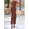 imagePRETTYGARDEN Womens Summer Bodycon Maxi Dress 2025 Sleeveless Ruffle Mermaid Cocktail Wedding Guest Formal Long DressesCoffee