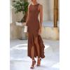imagePRETTYGARDEN Womens Summer Bodycon Maxi Dress 2025 Sleeveless Ruffle Mermaid Cocktail Wedding Guest Formal Long DressesCoffee